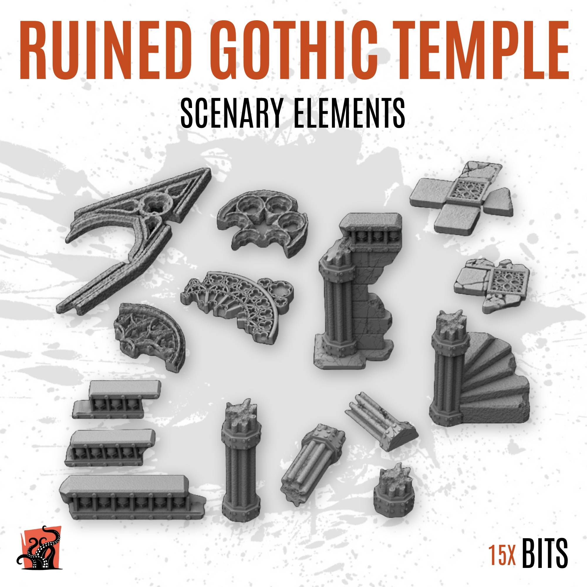 Ruined gothic temple - Scenary elements - Pack of 15 bits